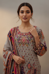 Grey Crepe Readymade Sharara Set With Crepe Dupatta