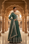 Bottle Green Tissue Readymade Sharara Set With Net Dupatta