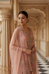 Peach Crepe Readymade Sharara Set With Net Dupatta