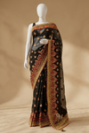 Black Georgette Embroidered Saree With Unstitched Blouse