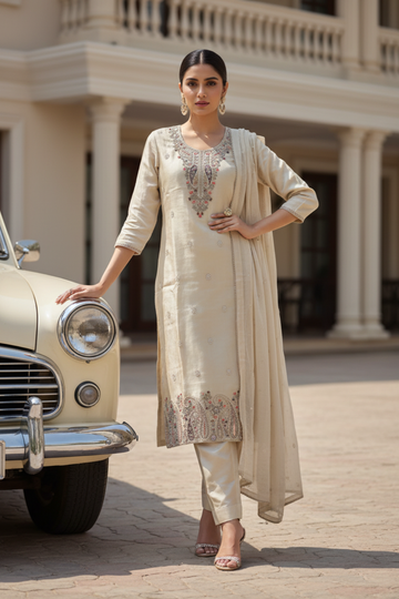 Tussar Tissue Readymade Suit & Palazzo Pant With Tissue Dupatta
