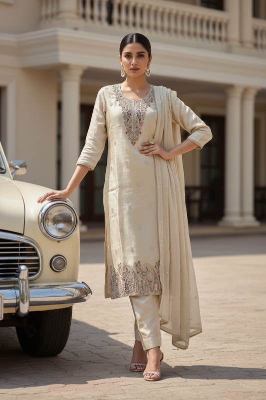Tussar Tissue Readymade Suit & Palazzo Pant With Tissue Dupatta