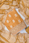 Mustard Organza Unstitched Salwar Suit With Chiffon Dupatta