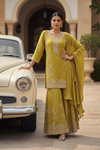 Parrot Shimmer Readymade Sharara Set With Chinon Dupatta