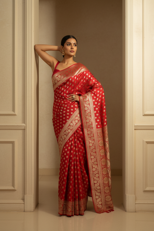 Heritage Heirloom Maroon Banarasi Silk Saree With Unstitched Blouse