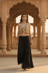 Bold Statement Black Indo Western Set With Saree Style Skirt