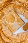 Mustard Organza Unstitched Salwar Suit With Organza Dupatta