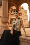 Bold Statement Black Indo Western Set With Saree Style Skirt