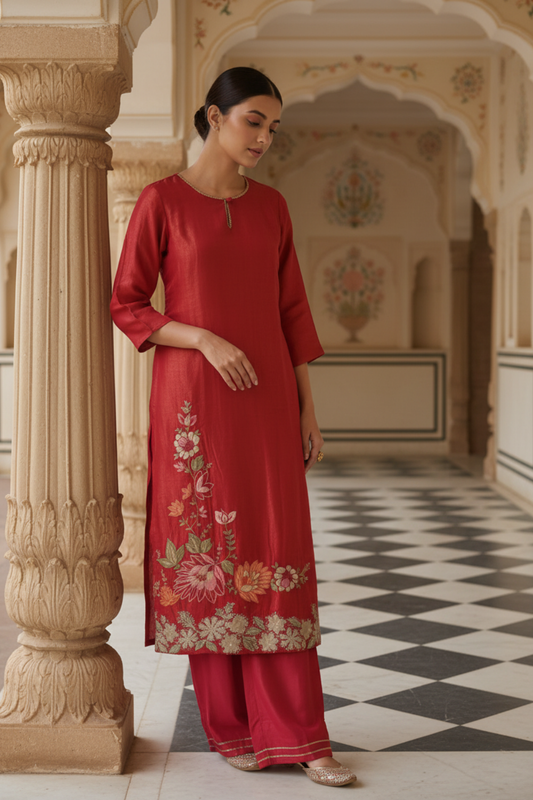 Rani Shimmer Readymade Suit & Palazzo Pant With Shimmer Dupatta