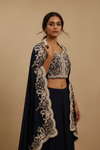 Midnight Blue Dola Readymade and Sharara Set With Shrug