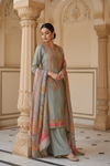 Olive Shimmer Readymade Suit & Palazzo Pants With Shimmer Dupatta