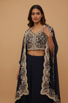 Midnight Blue Dola Readymade and Sharara Set With Shrug