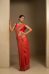 Nature’s Own Couture Rust Banarasi Silk Saree With Unstitched Blouse