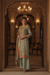 Olive Shimmer Readymade Suit & Palazzo Pants With Shimmer Dupatta