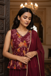 Wine Georgette Readymade Sharara Set With Georgette Dupatta