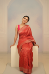 Nature’s Own Couture Rust Banarasi Silk Saree With Unstitched Blouse