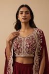 Maroon Dola Readymade and Sharara Set With Shrug