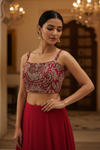 Rani Georgette Readymade Short Top Sharara Set With Shrug