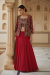 Rani Georgette Readymade Short Top Sharara Set With Shrug