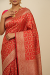 Nature’s Own Couture Rust Banarasi Silk Saree With Unstitched Blouse