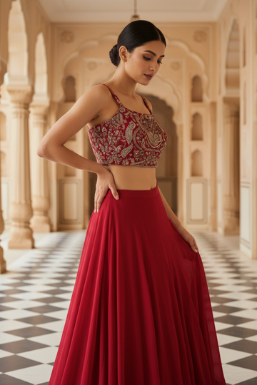 Rani Georgette Readymade Short Top Sharara Set With Shrug