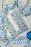Off White Grey Cotton Unstitched Salwar Suit With Cotton Dupatta