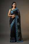 Black Chiffon Embroidered Saree With Unstitched Blouse