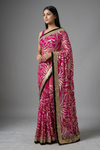Magenta Chiffon Embroidered Saree With Unstitched Blouse