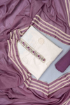 Off White Mauve Cotton Unstitched Salwar Suit With Cotton Dupatta