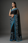 Black Chiffon Embroidered Saree With Unstitched Blouse