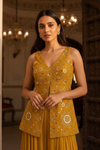 Mustard Georgette Readymade Sharara Set With Georgette Dupatta