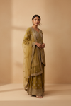 Pista Georgette Readymade Sharara Set With Net Dupatta