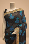 Black Georgette Embroidered Saree With Unstitched Blouse