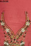 Coral Maroon Georgette Embroidered Saree With Unstitched Blouse