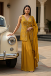 Mustard Georgette Readymade Sharara Set With Georgette Dupatta