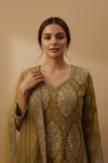 Pista Georgette Readymade Sharara Set With Net Dupatta