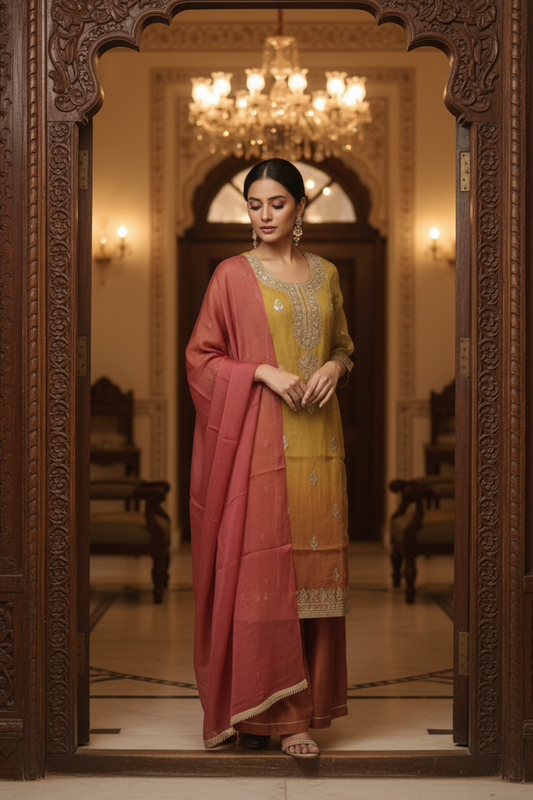 Pista Shimmer Readymade Suit & Palazzo Pant With Shimmer Dupatta