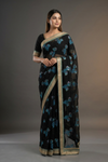 Black Chiffon Embroidered Saree With Unstitched Blouse
