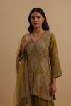 Pista Georgette Readymade Sharara Set With Net Dupatta