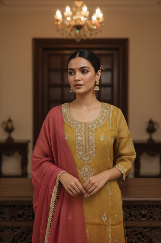 Pista Shimmer Readymade Suit & Palazzo Pant With Shimmer Dupatta