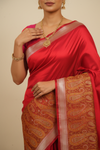 Grace Redefined Red Banarasi Silk Saree With Unstitched Blouse