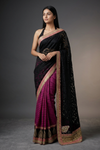 Black Magenta Kota Tussar Embroidered Saree With Unstitched Blouse