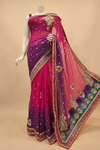 Pink Purple Georgette Embroidered Saree With Unstitched Blouse