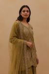 Pista Georgette Readymade Sharara Set With Net Dupatta