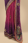 Pink Purple Georgette Embroidered Saree With Unstitched Blouse