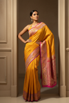 Sunshine Charm Mustard Crepe Silk Saree With Unstitched Blouse