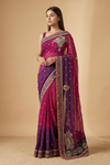 Pink Purple Georgette Embroidered Saree With Unstitched Blouse