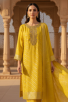 Shine Bright In Mango Gold Georgette Readymade Suit And Pant With Georgette Dupatta