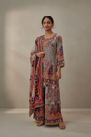 Grey Crepe Readymade Sharara Set With Crepe Dupatta