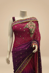 Pink Purple Georgette Embroidered Saree With Unstitched Blouse